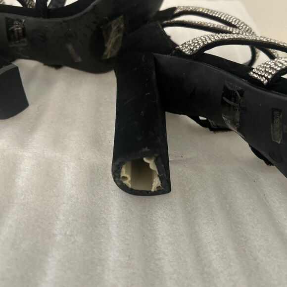 Bamboo Black Rhinestone Ankle Strap Heels Sz 10 READ Damage - Picture 6 of 10